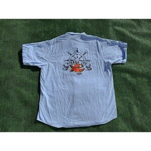 Pirana Joe Button Down Blue Cotton Shirt Short Sleeve Cozumel Mexico Size XL